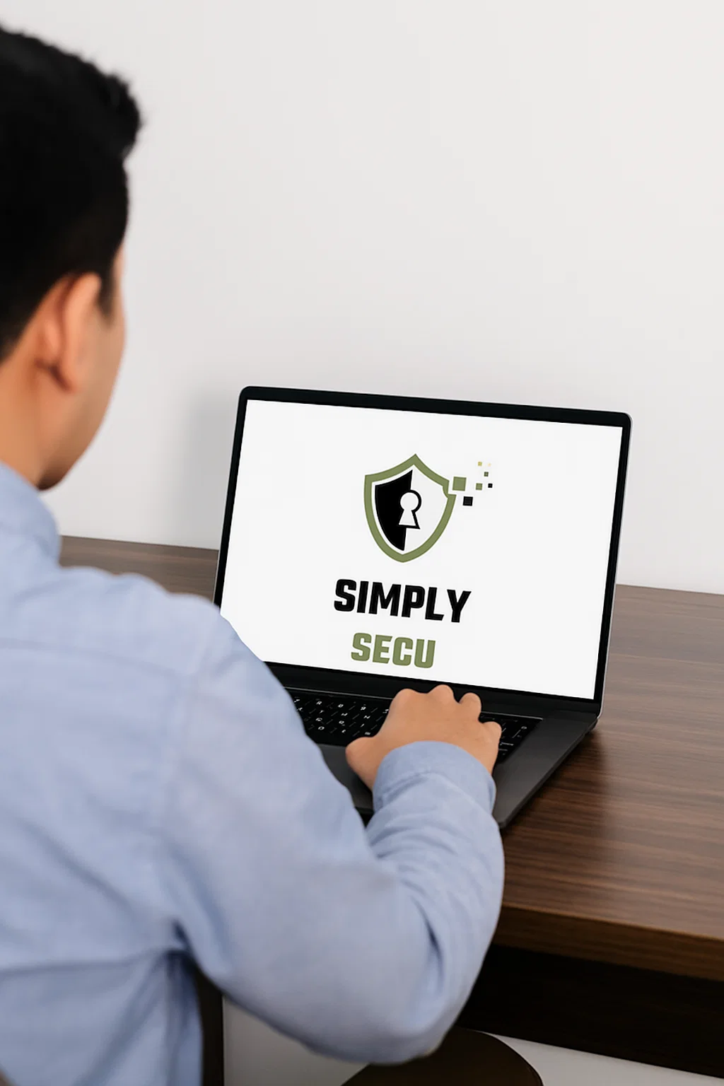 Homme assis utilisant le logiciel Simply Secu sur ordinateur